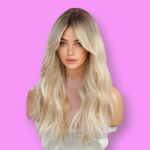 Golden Wheat Blonde & Brown Shadow Root Long Wavy Synthetic Wig